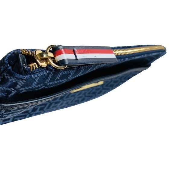 Tommy Hilfiger Womens Wristlet Makeup Bag Wallet Navy Blue TH Monogram Jacquard - Picture 6 of 11